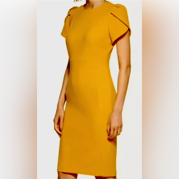 Mustard Yellow Sheath Dress Career Cocktail Party Puff‎ Sleeve Work-Size 4